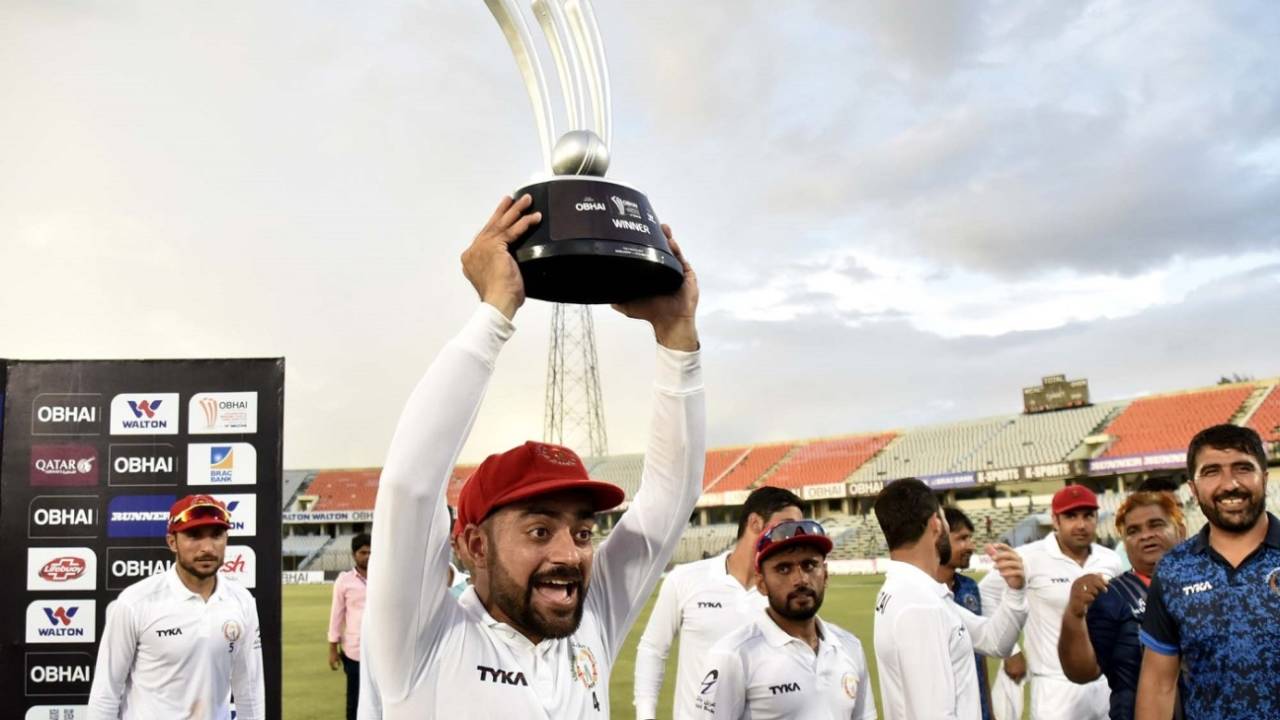 Captain Rashid Khan is ecstatic after the win, Bangladesh v Afghanistan, Only Test, Chattogram, 5th day, September 9, 2019