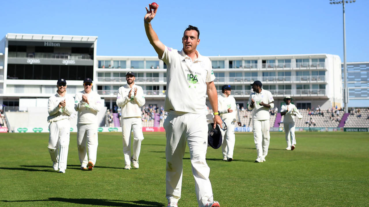 Kyle Abbot walks off after taking nine wickets for Hampshire&nbsp;&nbsp;&bull;&nbsp;&nbsp;Getty Images