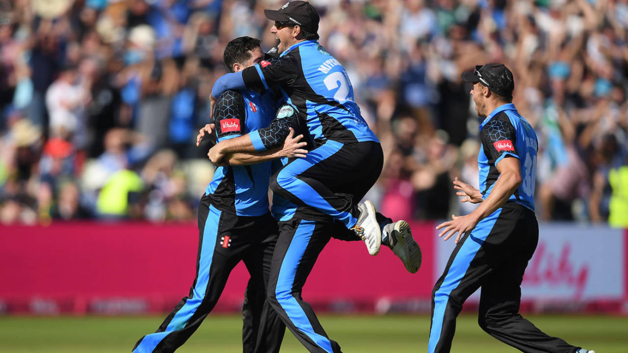 Worcestershire celebrate after burgling through to the Blast final, Nottinghamshire v Worcestershire, Vitality Blast, September 21, 2019