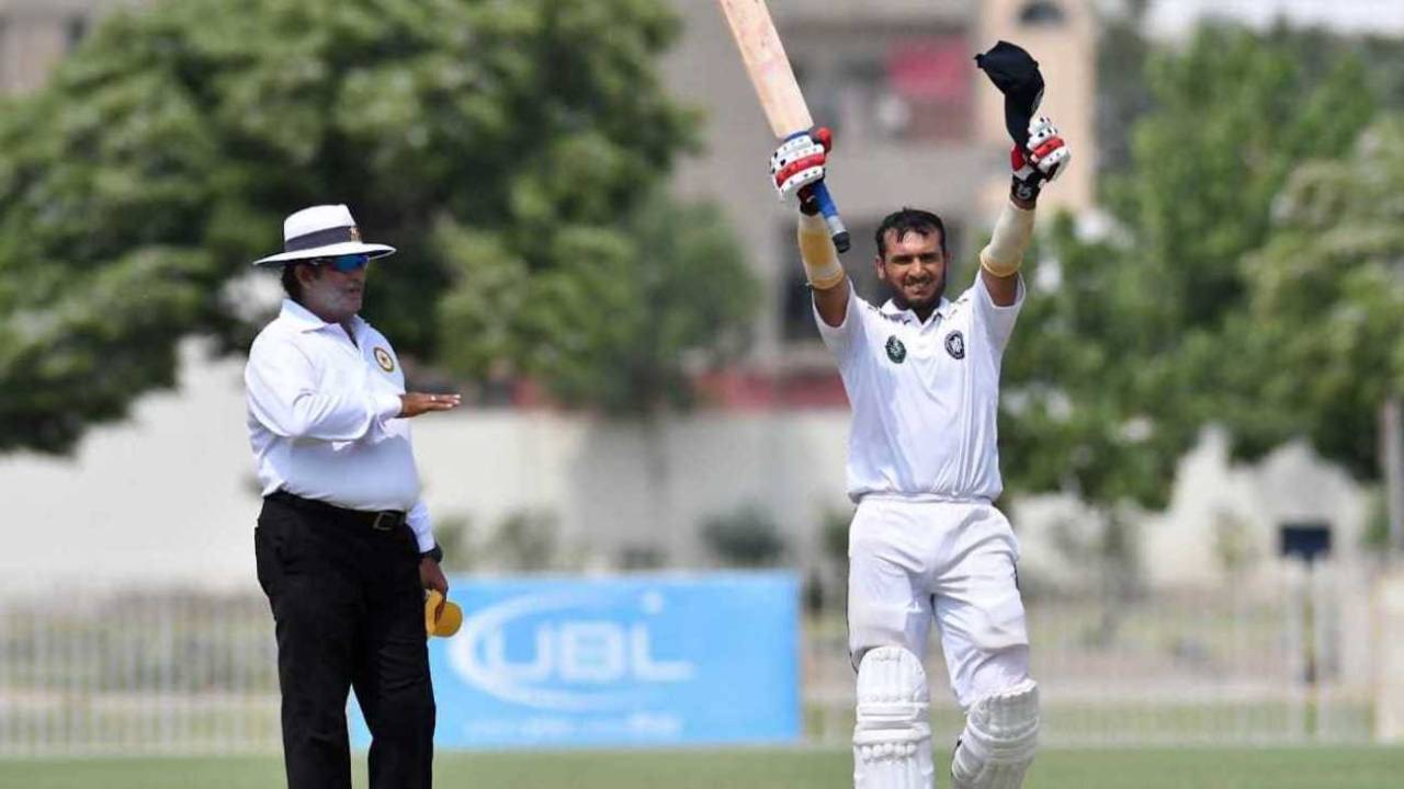 Ashfaq Ahmed celebrates his hundred for Khyber Pakhtunkhwa, Sindh v Khyber Pakhtunkhwa, Quaid-e-Azam Trophy, 2nd round, 3rd day, Karachi, September 23, 2019
