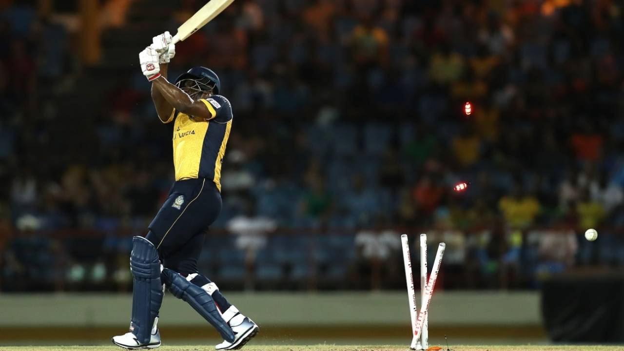 Chris Barnwell is bowled, St Lucia Zouks v Guyana Amazon Warriors, CPL 2019, Gros Islet, September 25, 2019