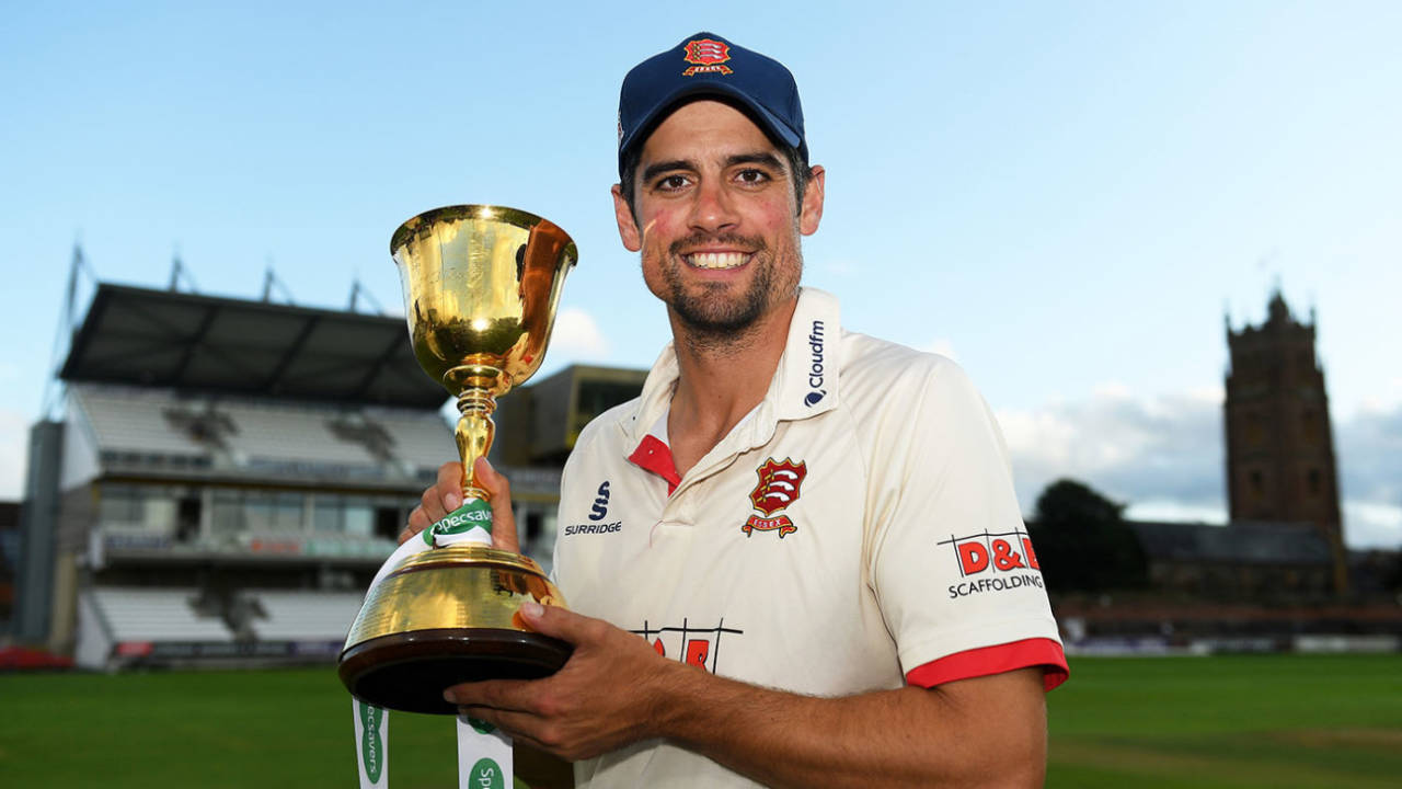 Alastair Cook poses with the County Championship trophy, County Championship, Division One, Taunton, September 26, 2019