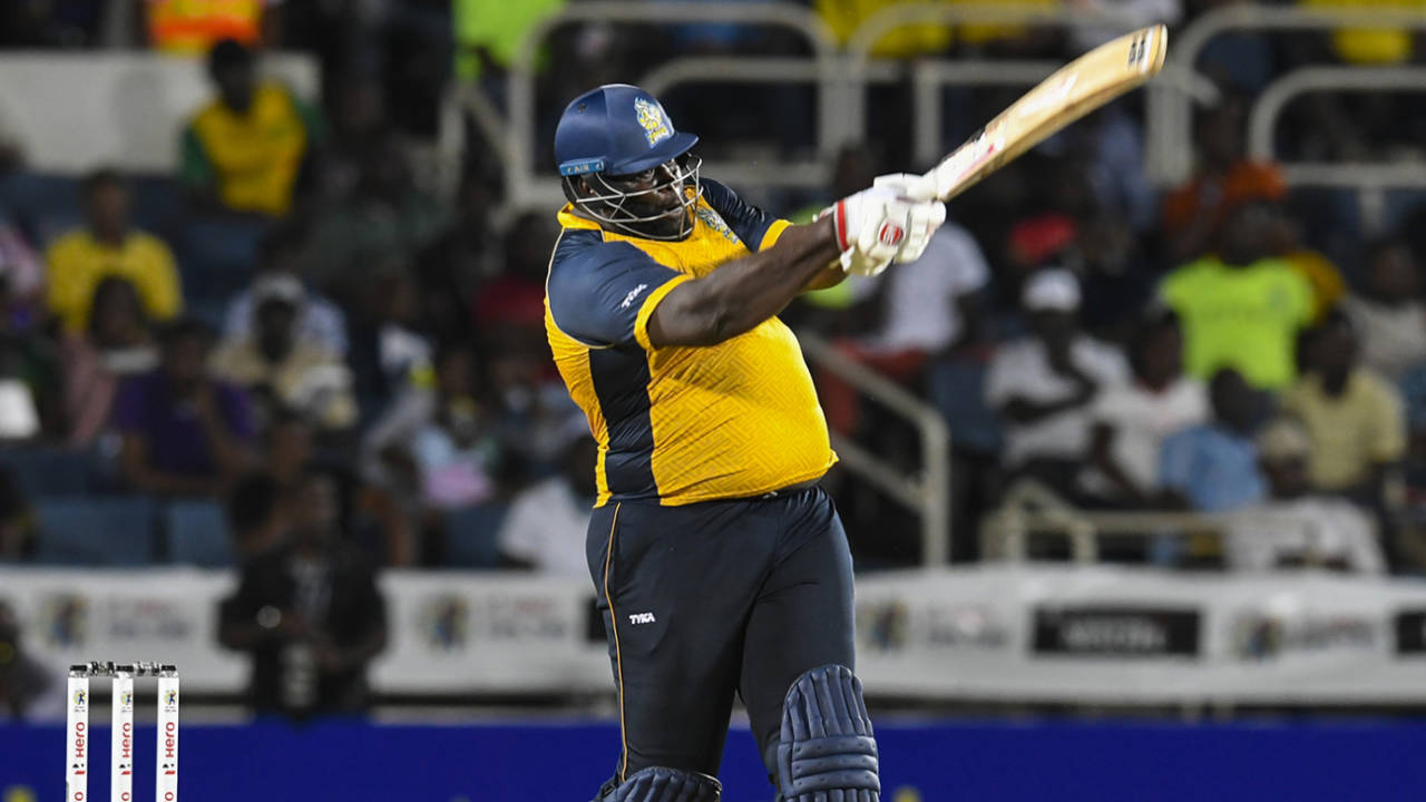 Rahkeem Cornwall sends one sailing into the stands, St Lucia Zouks v Jamaica Tallahwahs, CPL 2019, Gros Islet, September 27, 2019
