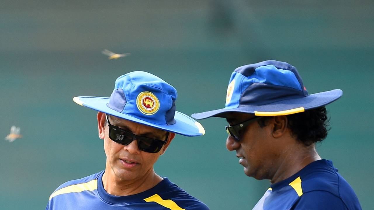 Rumesh Ratnayake (right) at a Sri Lanka training session in Karachi