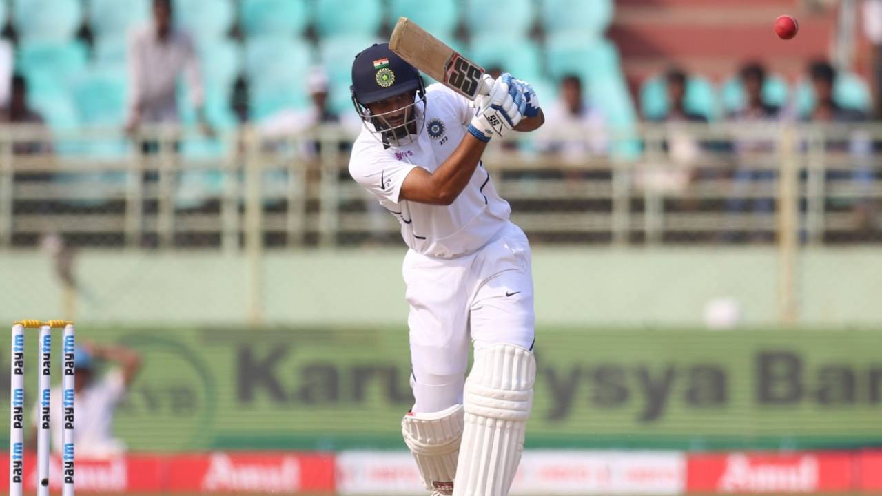 Hanuma Vihari uses his feet to get close to the ball and drive, India v South Africa, 1st Test, Visakhapatnam, Day 2, October 3, 2019
