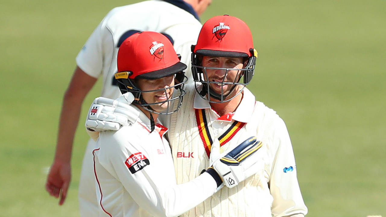 Alex Carey and Tom Cooper shared a 207-run stand, Victoria v South Australia, Day 3, Sheffield Shield, Round 1, Melbourne, October 12, 2019