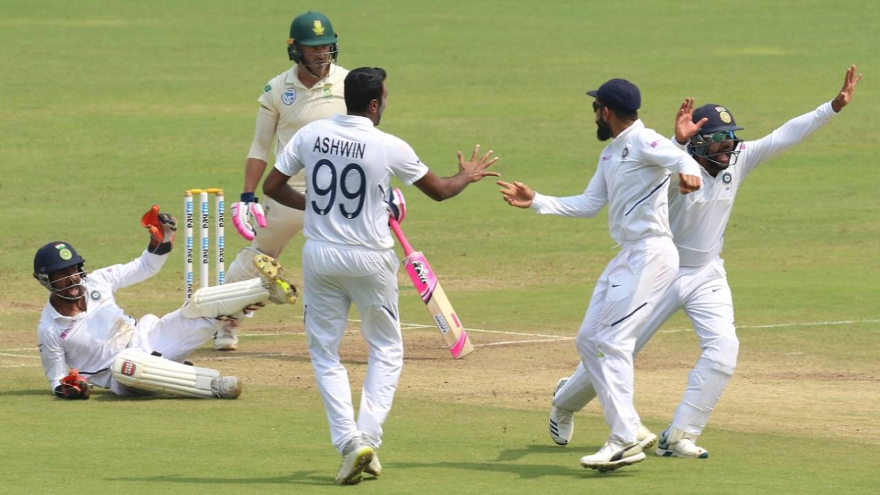 The R Ashwin and Wriddhiman Saha combine at it again - Faf du Plessis the victim this time,  India v South Africa, 2nd Test, Pune, 4th day, October 13, 2019