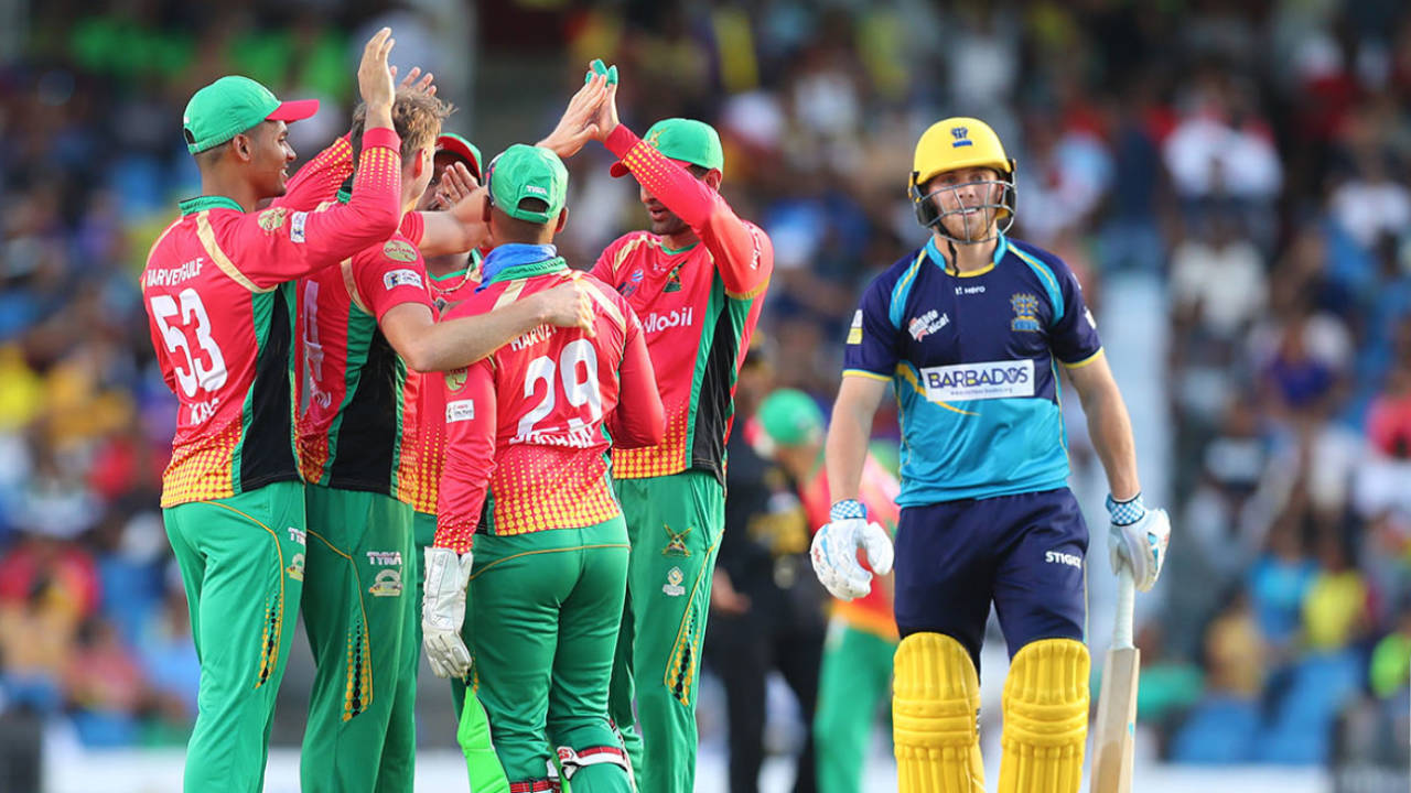 Phil Salt reacts with a wry smile after incorrectly being given out, Guyana Amazon Warriors v Barbados Tridents, CPL 2019 final, Trinidad, October 12, 2019