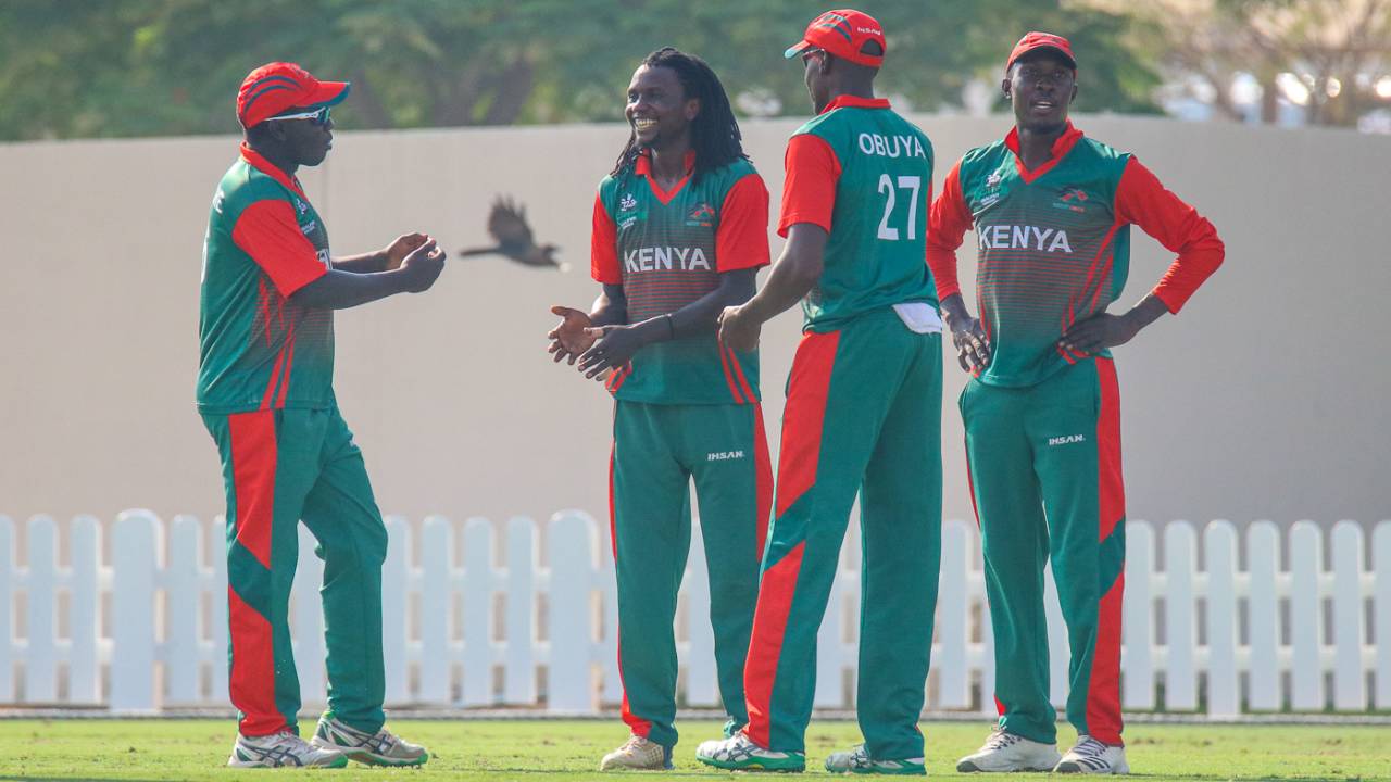 Nelson Odhiambo is all smiles after taking a wicket