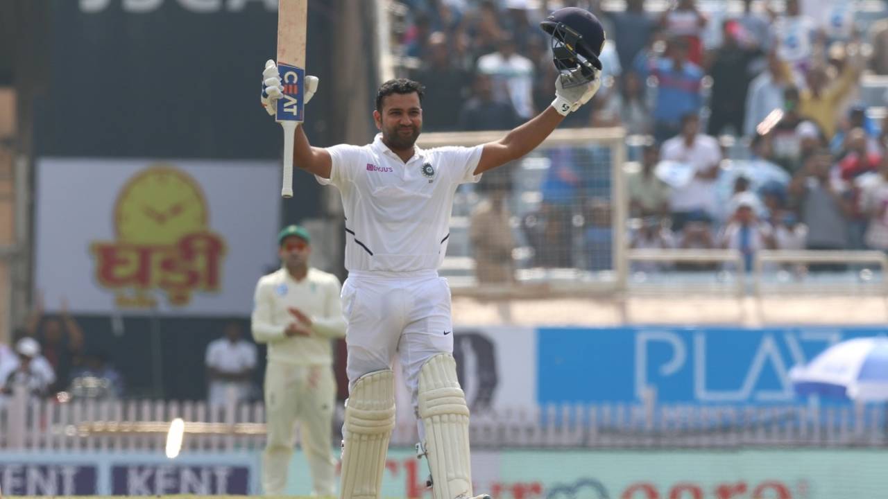 Rohit Sharma celebrates his double-hundred, India v South Africa, 3rd Test, Ranchi, 2nd day, October 20, 2019