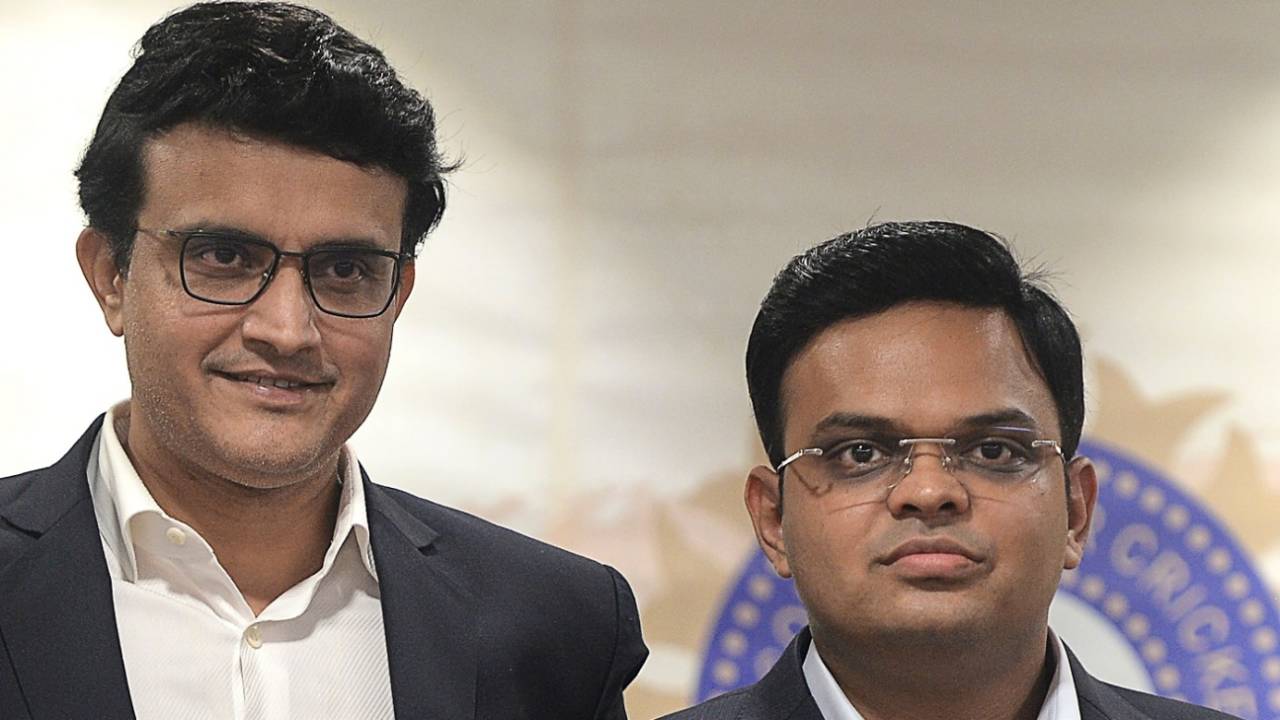 Newly-elected BCCI president Sourav Ganguly poses with secretary Jay Shah at a press conference, Mumbai, October 23, 2019