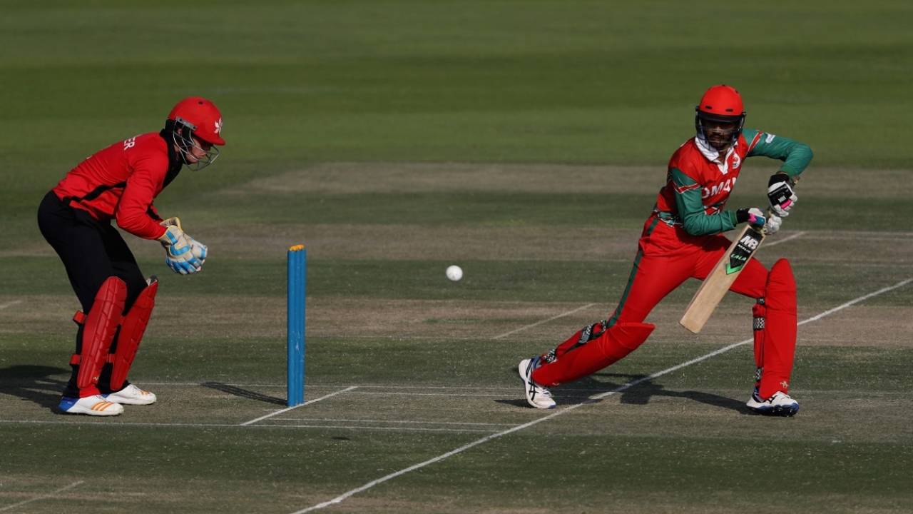 Oman's Aqib Ilyas bats during their Desert T20 Challenge match against Hong Kong&nbsp;&nbsp;&bull;&nbsp;&nbsp;Getty Images