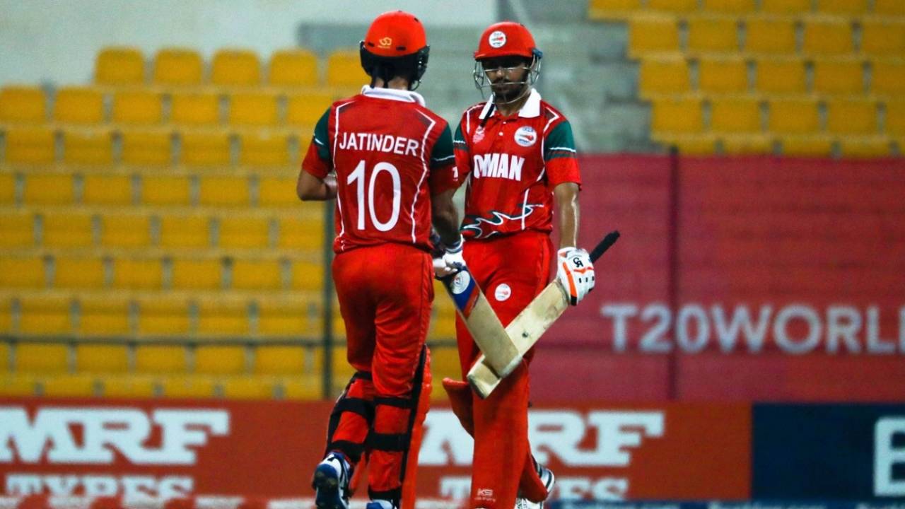 Jatinder Singh and Aqib Ilyas added 126 runs for the second wicket, Canada v Oman, ICC Men's T20 World Cup Qualifier, Abu Dhabi, October 25, 2019