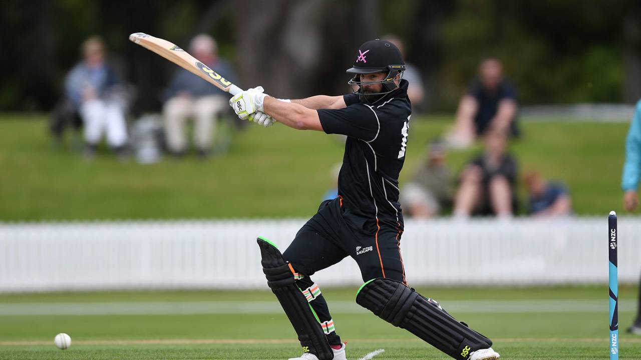 Anton Devcich cracks one through the off side, New Zealand XI v England XI, Tour match, Lincoln, October 27, 2019