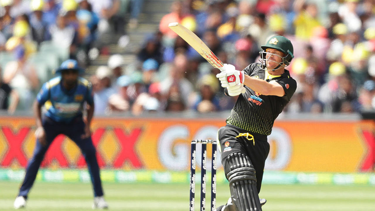 David Warner sends one over the leg side, Australia v Sri Lanka, 1st T20I, Adelaide, October 27, 2019