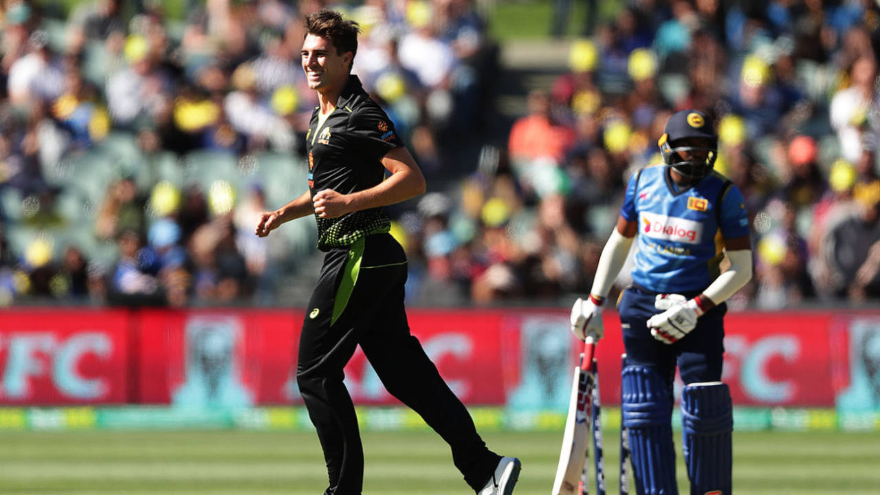Pat Cummins took two wickets in two balls, Australia v Sri Lanka, 1st T20I, Adelaide, October 27, 2019
