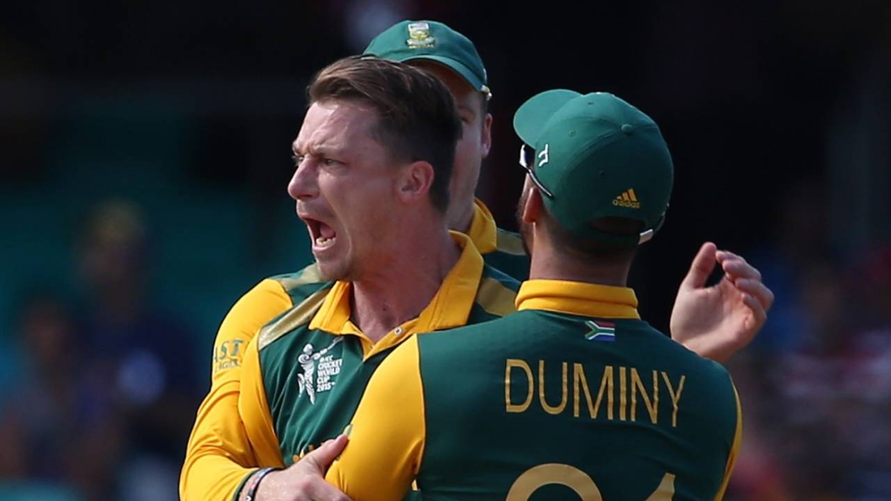 Dale Steyn and JP Duminy celebrate a wicket
