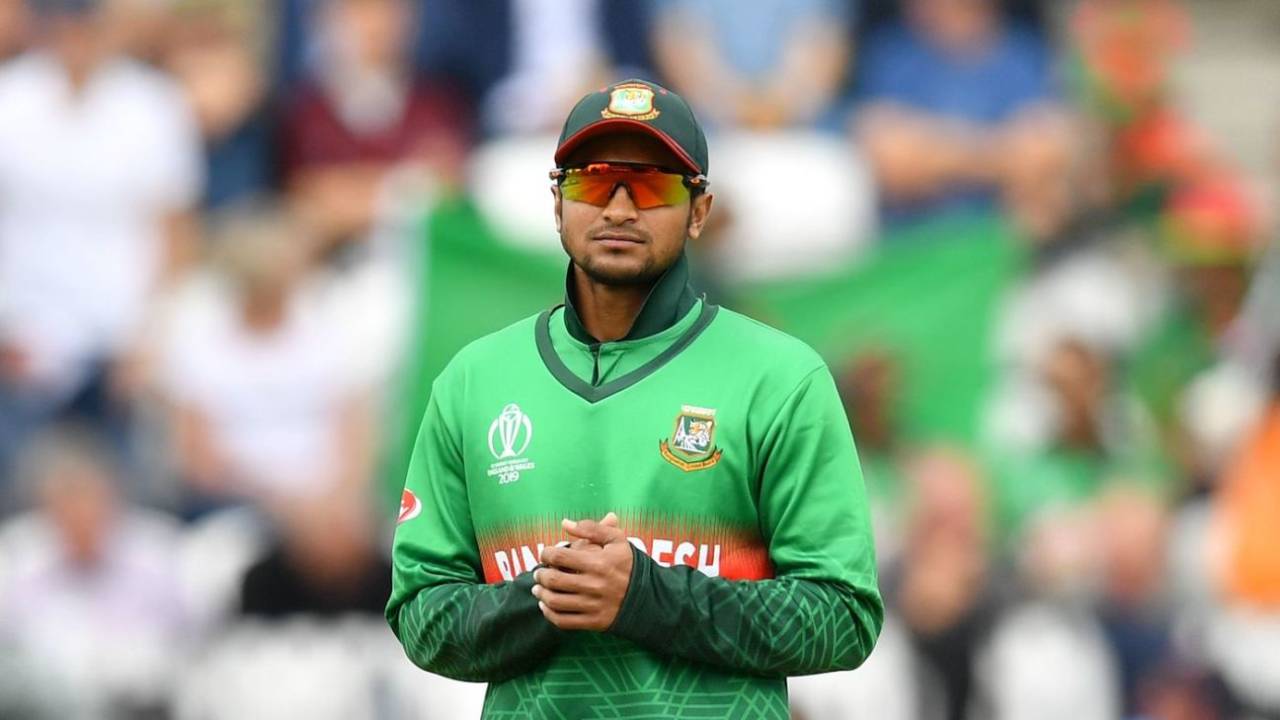 Shakib Al Hasan looks on, Group Stage,  World Cup 2019, Bangladesh v New Zealand, The Oval, London, England, June 17, 2019 