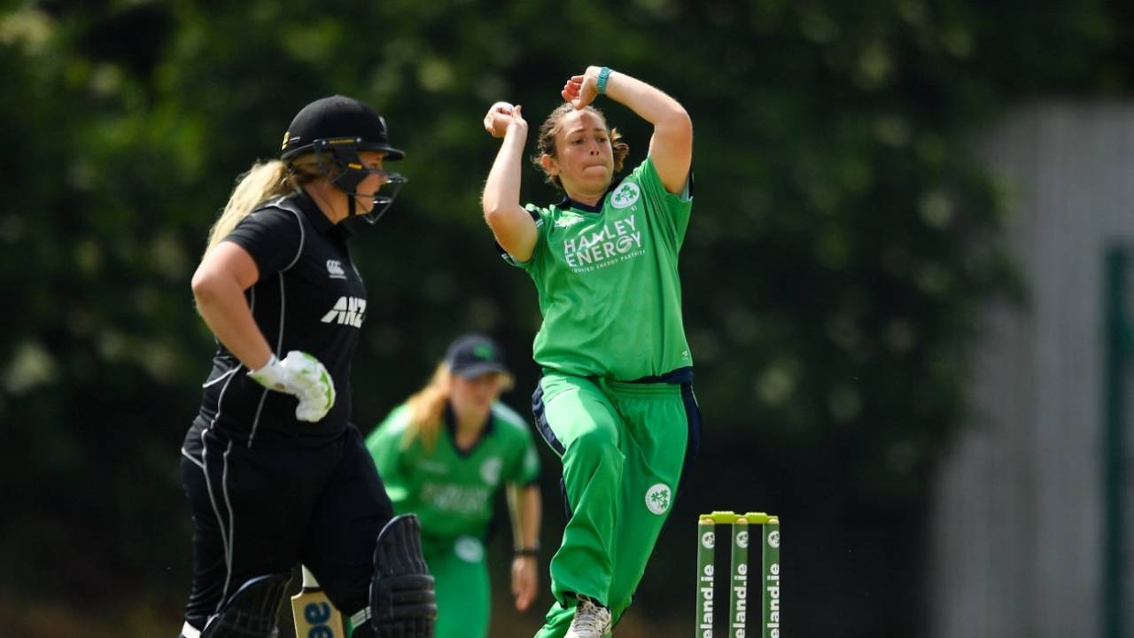 File photo: Amy Kenealy bowling for Ireland against New Zealand in 2018