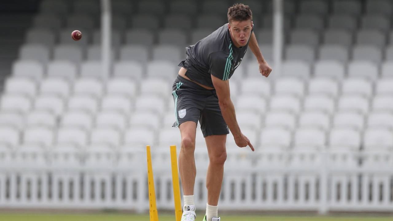 Morne Morkel sends one down at training