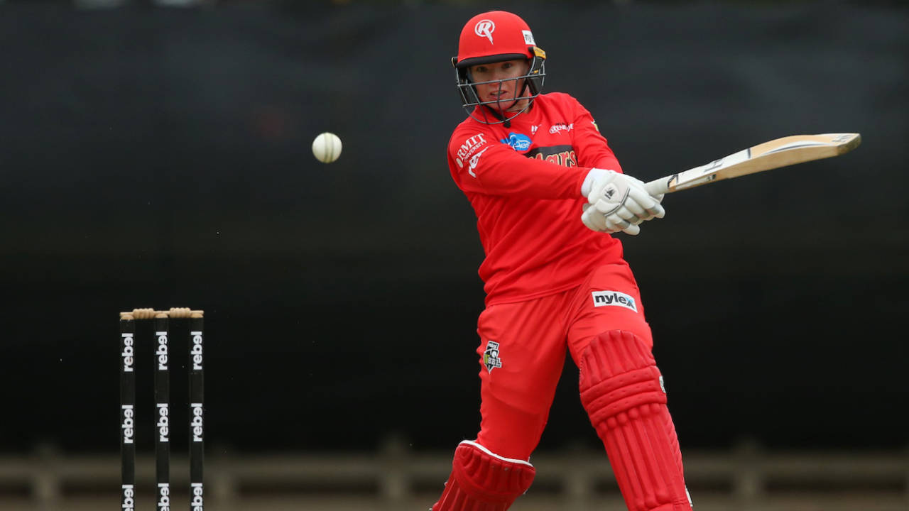 Jess Duffin carves one through the covers, Melbourne Renegades v Hobart Hurricanes, WBBL, Melbourne, November 9, 2019