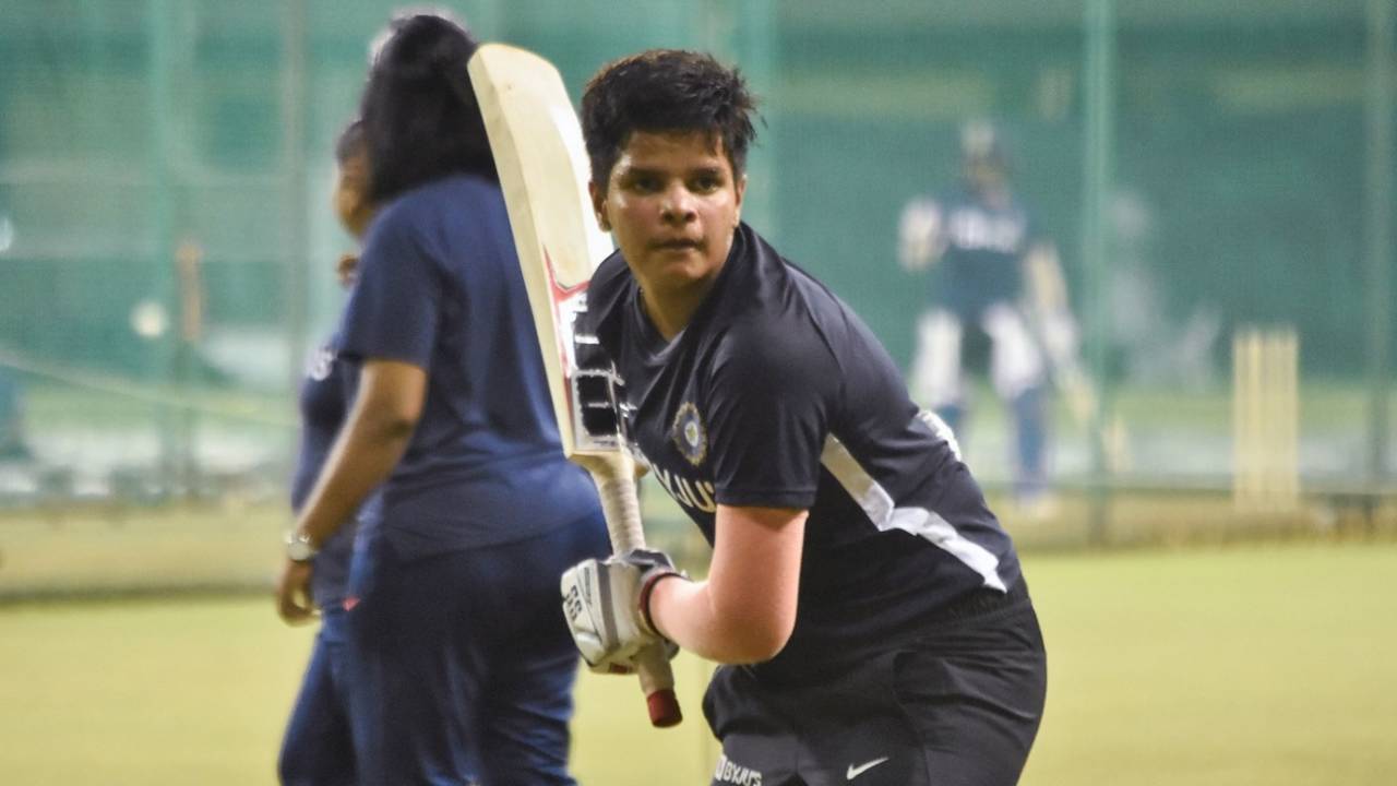 Shafali Verma goes through her routine at training