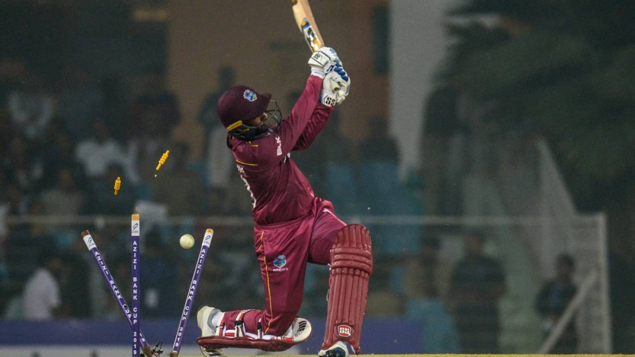 Denesh Ramdin is bowled, Afghanistan v West Indies, 1st T20I, Lucknow, November 14, 2019