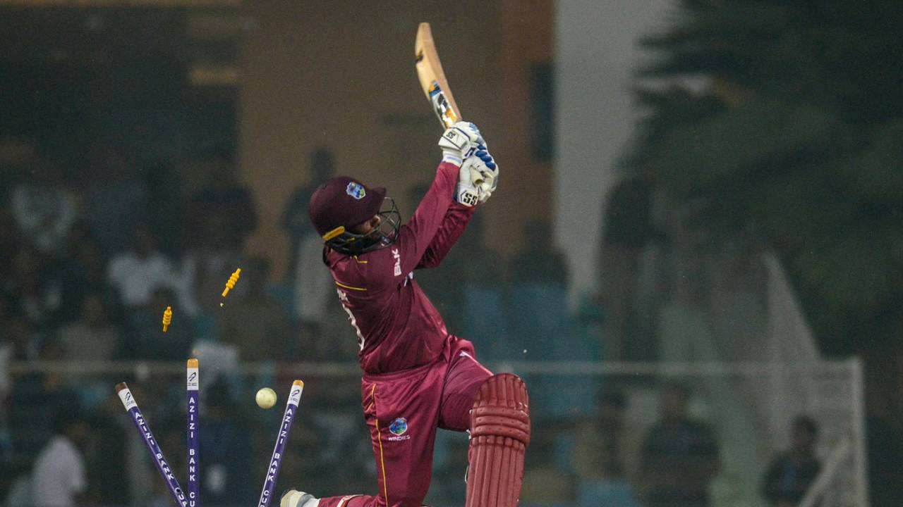 Denesh Ramdin is bowled, Afghanistan v West Indies, 1st T20I, Lucknow, November 14, 2019