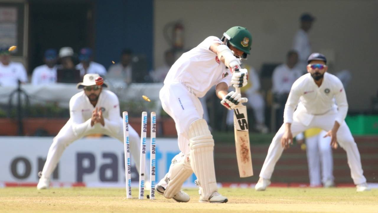 Shadman Islam is bowled, India v Bangladesh, 1st Test, Indore, 3rd day, November 16, 2019