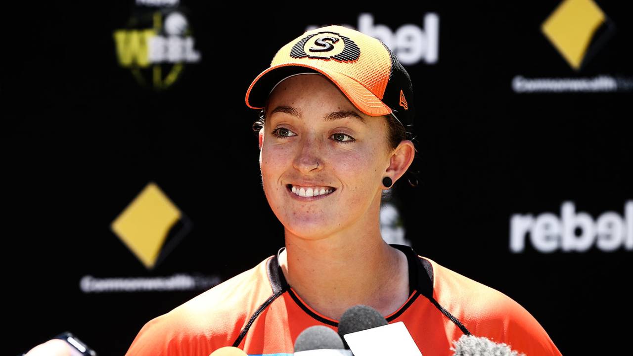 Emily Smith talks to the media ahead of the WBBL semis