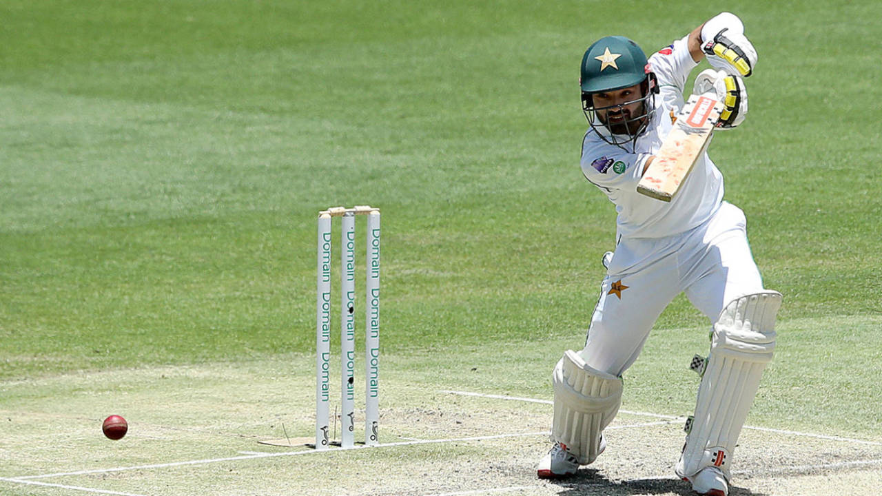 Mohammad Rizwan drives during his fine innings, Australia v Pakistan, 1st Test, Brisbane, November 24, 2019