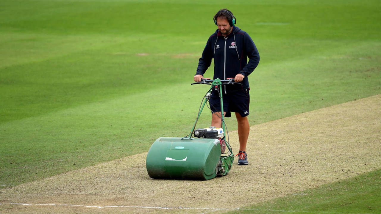 Simon Lee prepares the Taunton pitch, England v Australia, Women's Ashes Test, Taunton, July 17, 2019