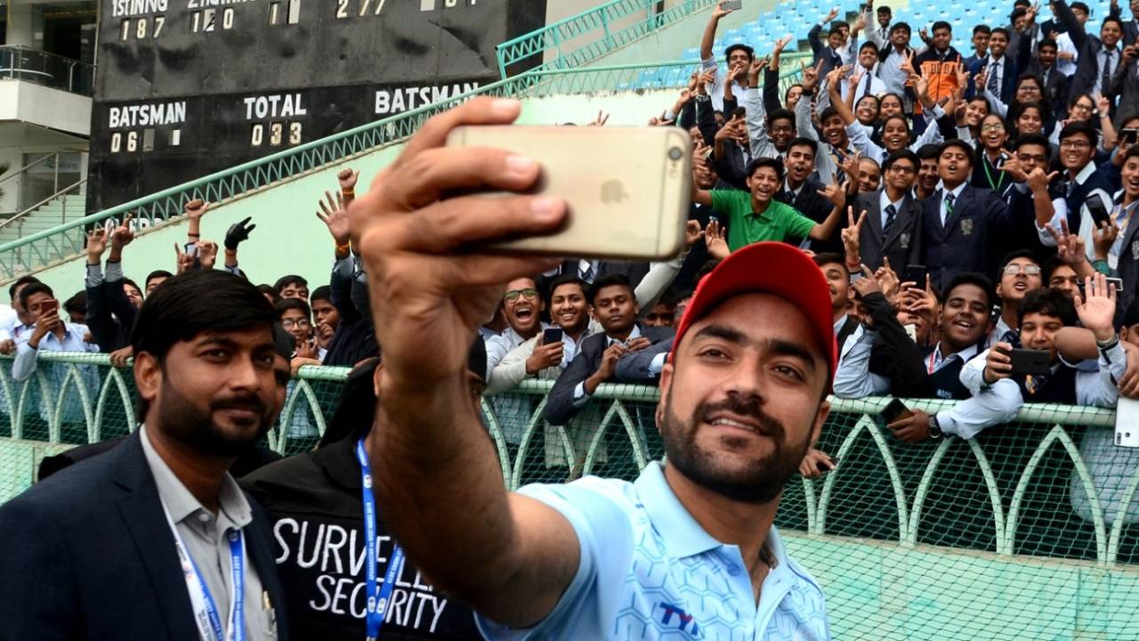 Rashid Khan takes a selfie with the fans&nbsp;&nbsp;&bull;&nbsp;&nbsp;AFP