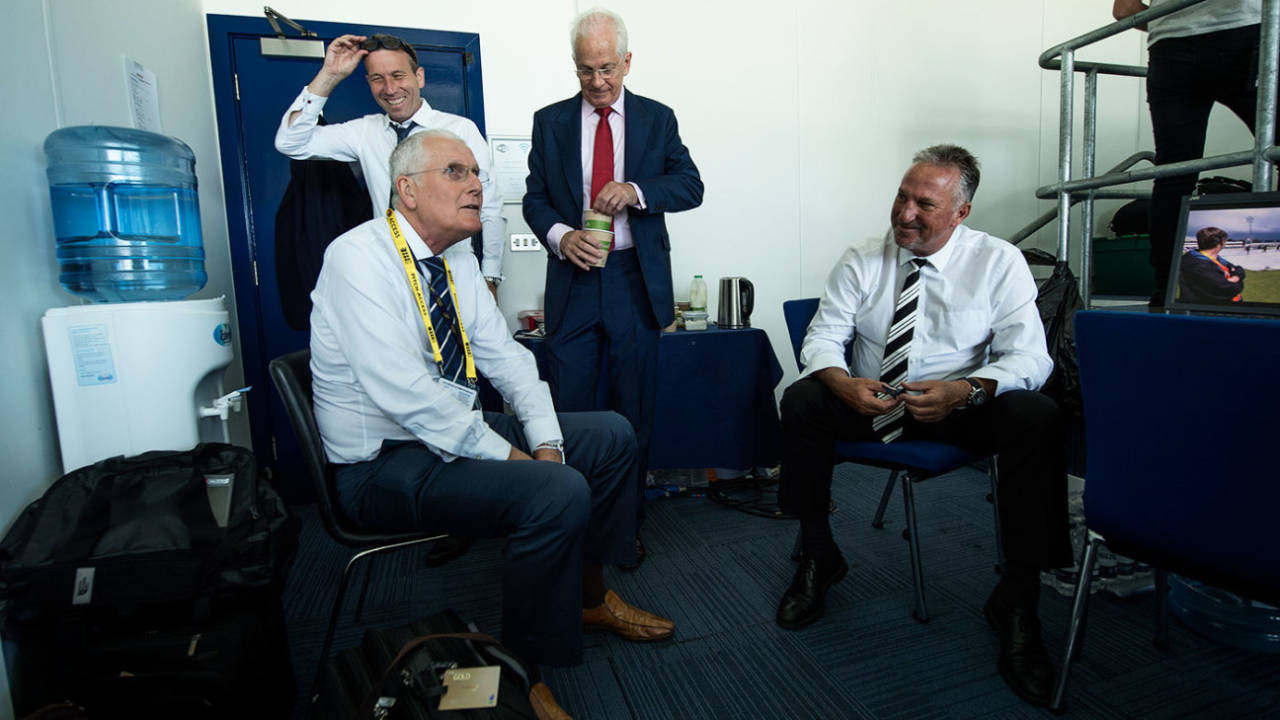 Sky commentators Bob Willis, Mike Atherton, David Gower and Ian Botham have a chat, England v West Indies, 1st Investec Test, Edgbaston, 2nd day, August 18, 2017