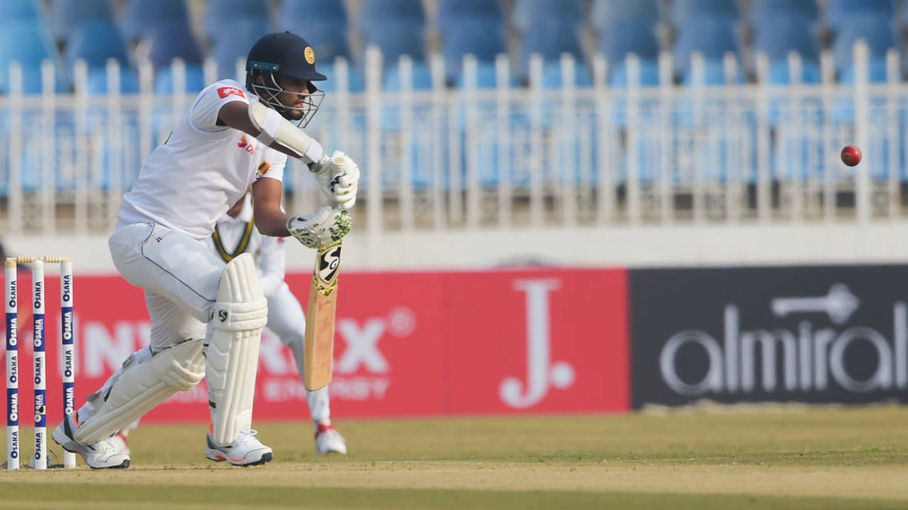 Dimuth Karunaratne jabs one into the off side, Pakistan v Sri Lanka, 1st Test, Rawalpindi, Day 1