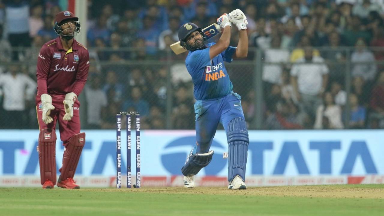 Rohit Sharma goes down the ground, India v West Indies, 3rd T20I, Mumbai, December 11, 2019