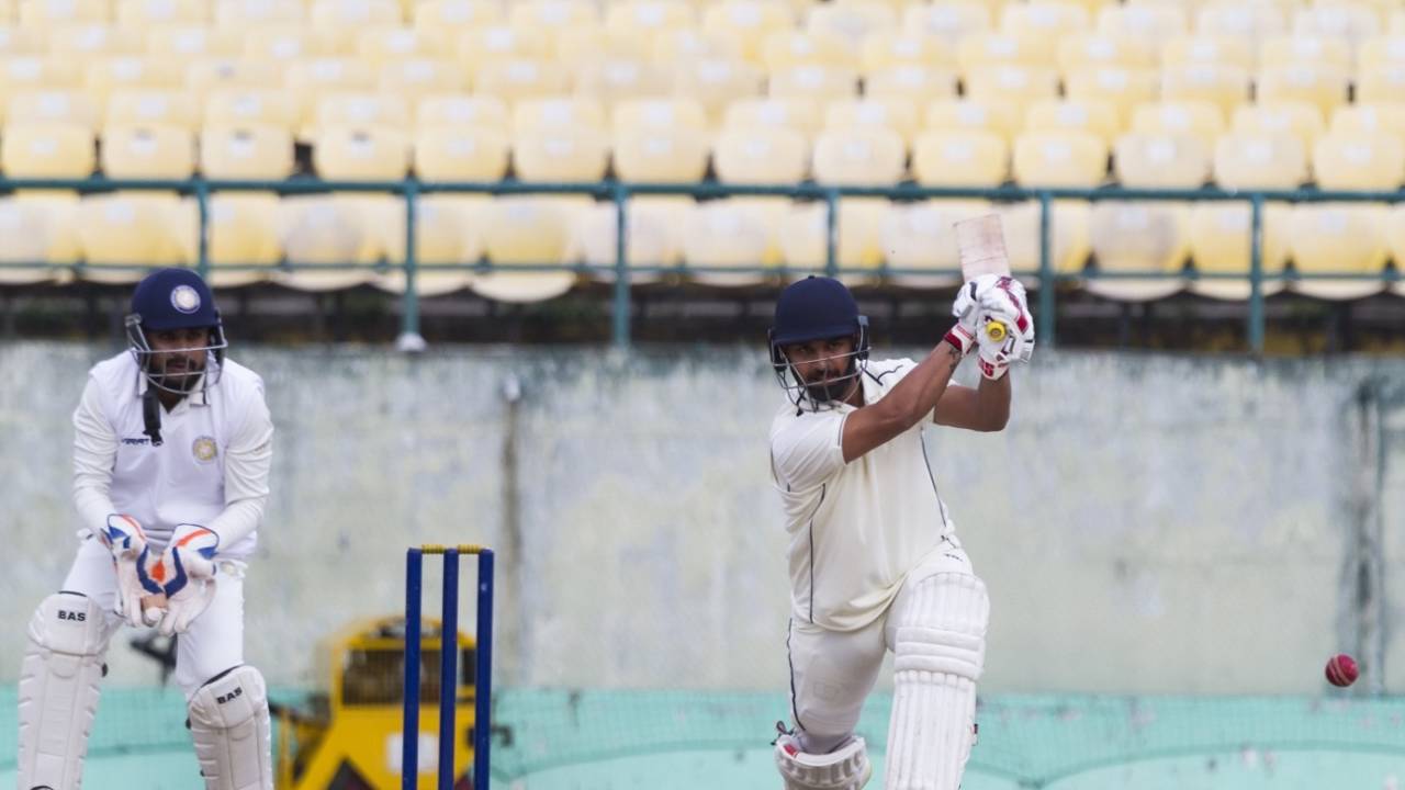 Ankush Bains drives down the ground, Himachal Pradesh v Saurashtra, Ranji Trophy, Dharamsala, December 10, 2019