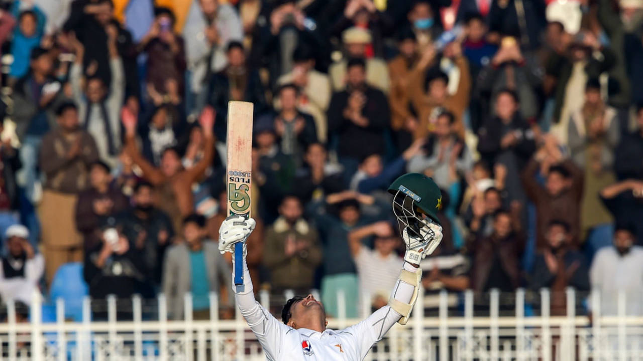 Abid Ali looks to the skies after making a hundred on debut&nbsp;&nbsp;&bull;&nbsp;&nbsp;AFP