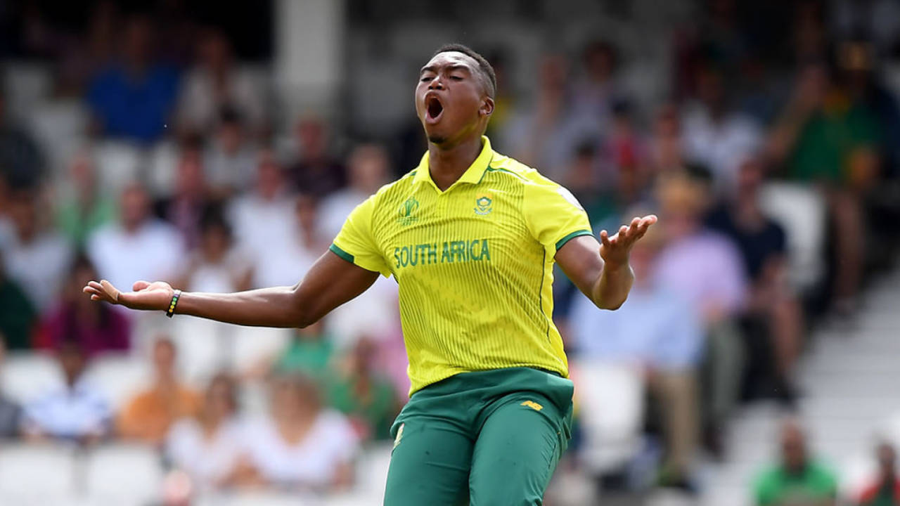 Lungi Ngidi reacts to a chance going down off Soumya Sarkar during the Group Stage of the ICC Cricket World Cup 2019, South Africa v Bangladesh, The Oval, June 02, 2019