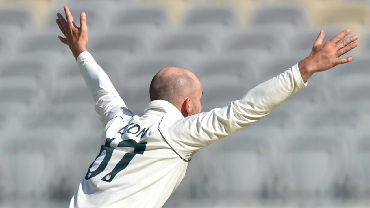 Nathan Lyon goes up in appeal
