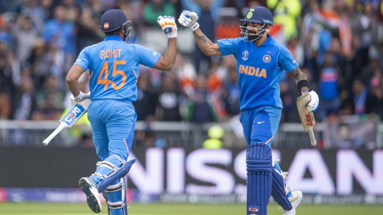 Rohit Sharma and Virat Kohli put together 98 runs for the second wicket, India v Pakistan, World Cup 2019, Manchester, June 16, 2019