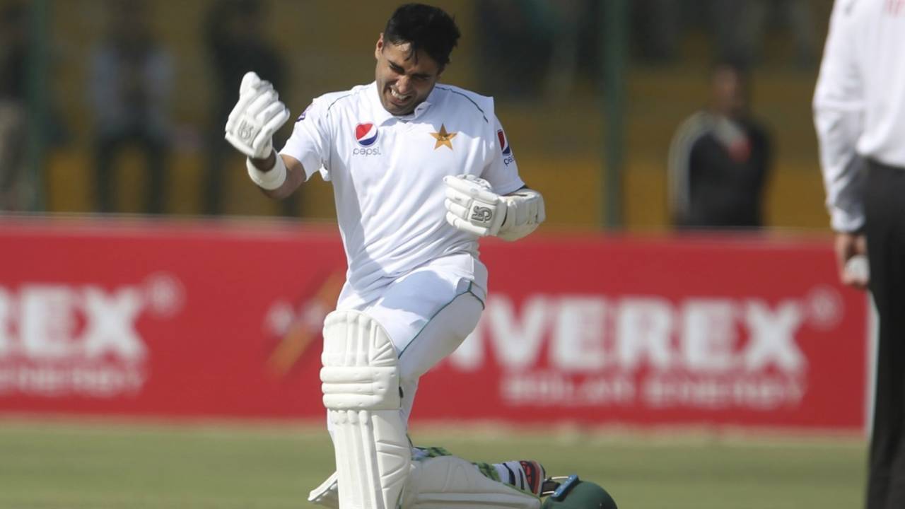 Abid Ali celebrates his hundred, Pakistan v Sri Lanka, 2nd Test, Karachi, 3rd day, December 21, 2019