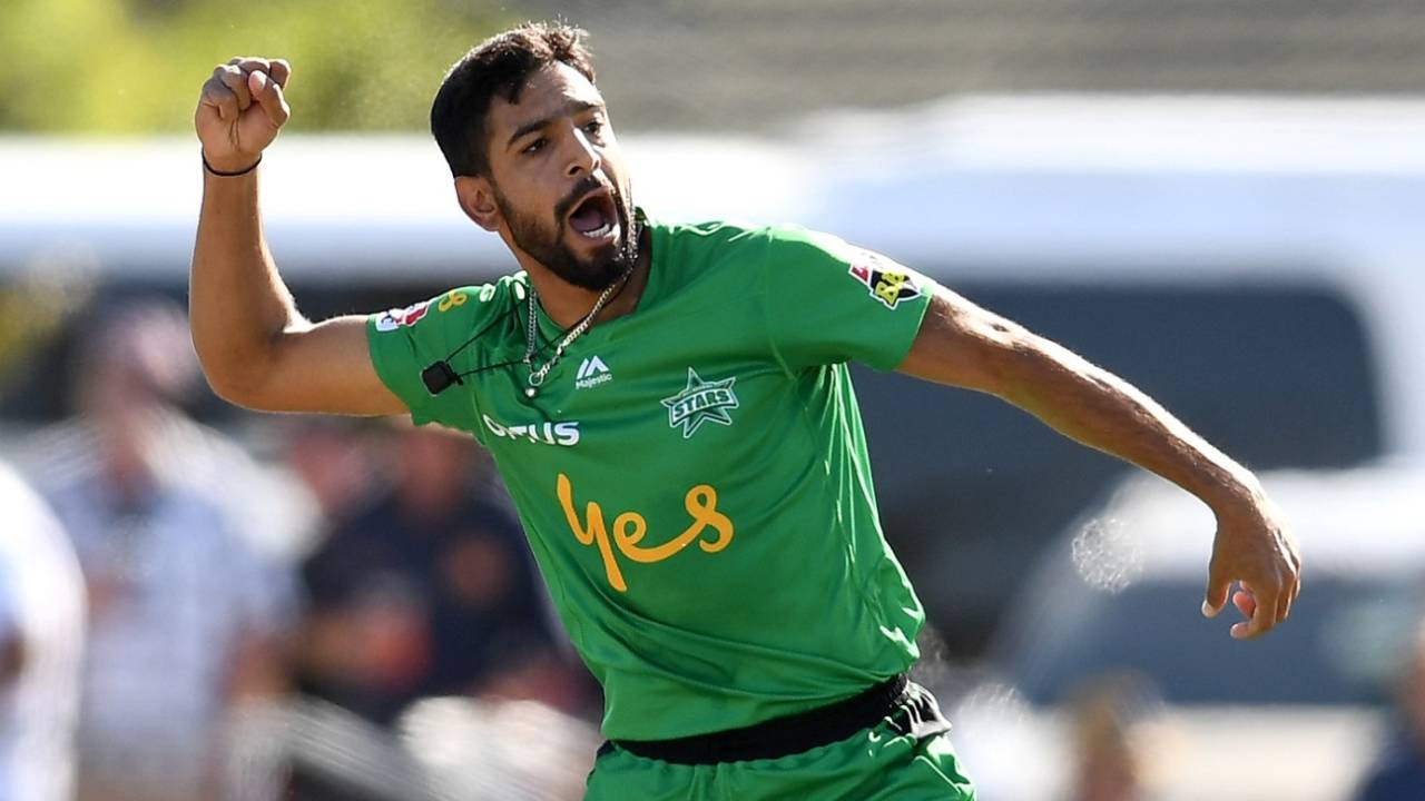 Haris Rauf is ecstatic after taking a wicket,  Melbourne Stars v Hobart Hurricanes, BBL 2019, December 22, 2019