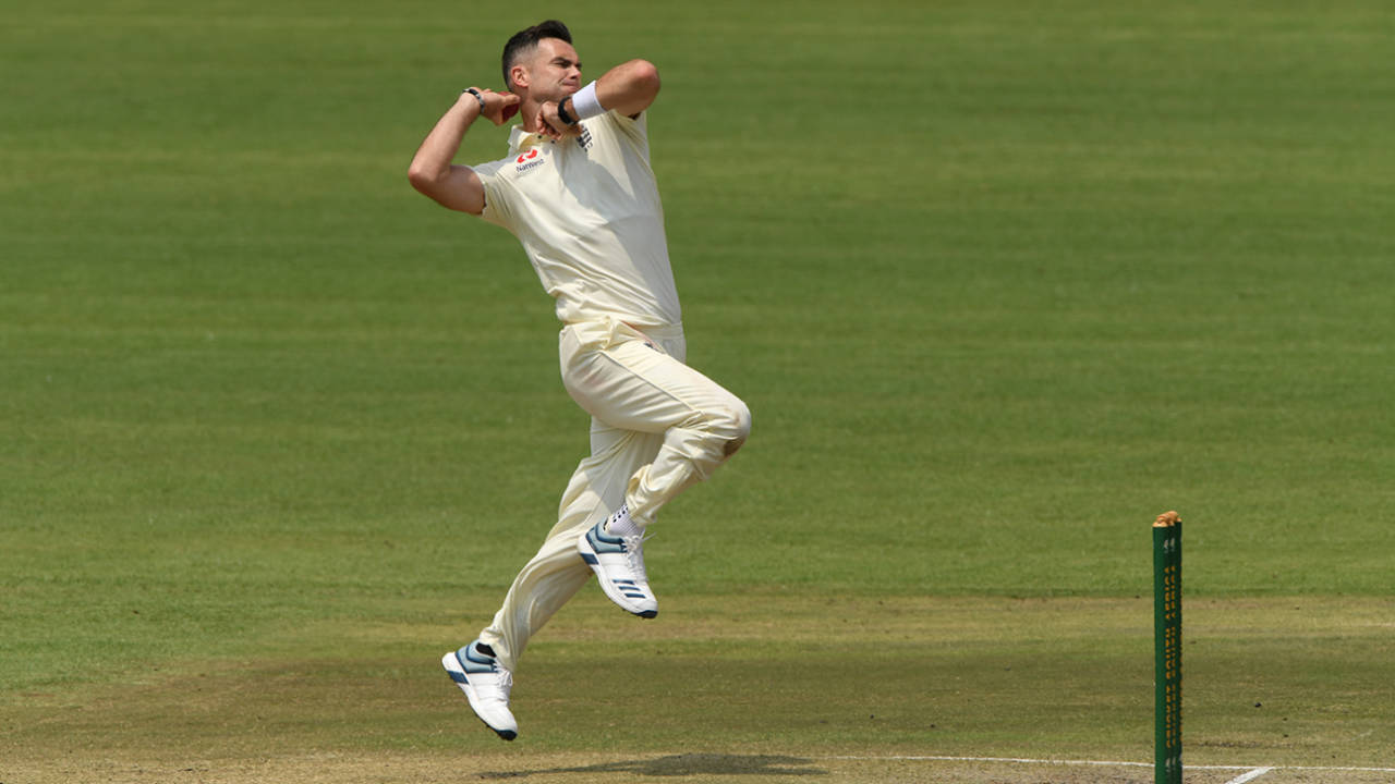 James Anderson bowls in England's tour match, South Africa A v England, three-day practice match, Benoni, December 22, 2019
