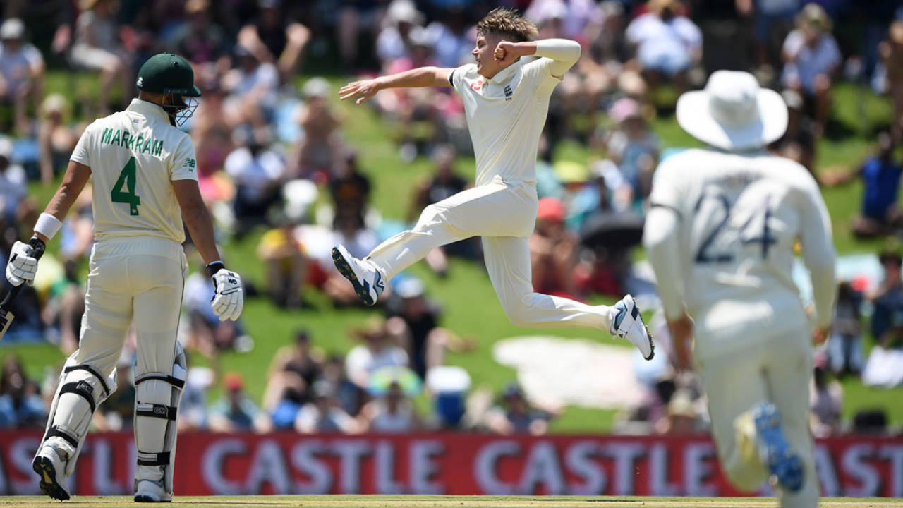 Sam Curran leaps in celebration, South Africa v England, 1st Test, Centurion, 1st day, December 26, 2019