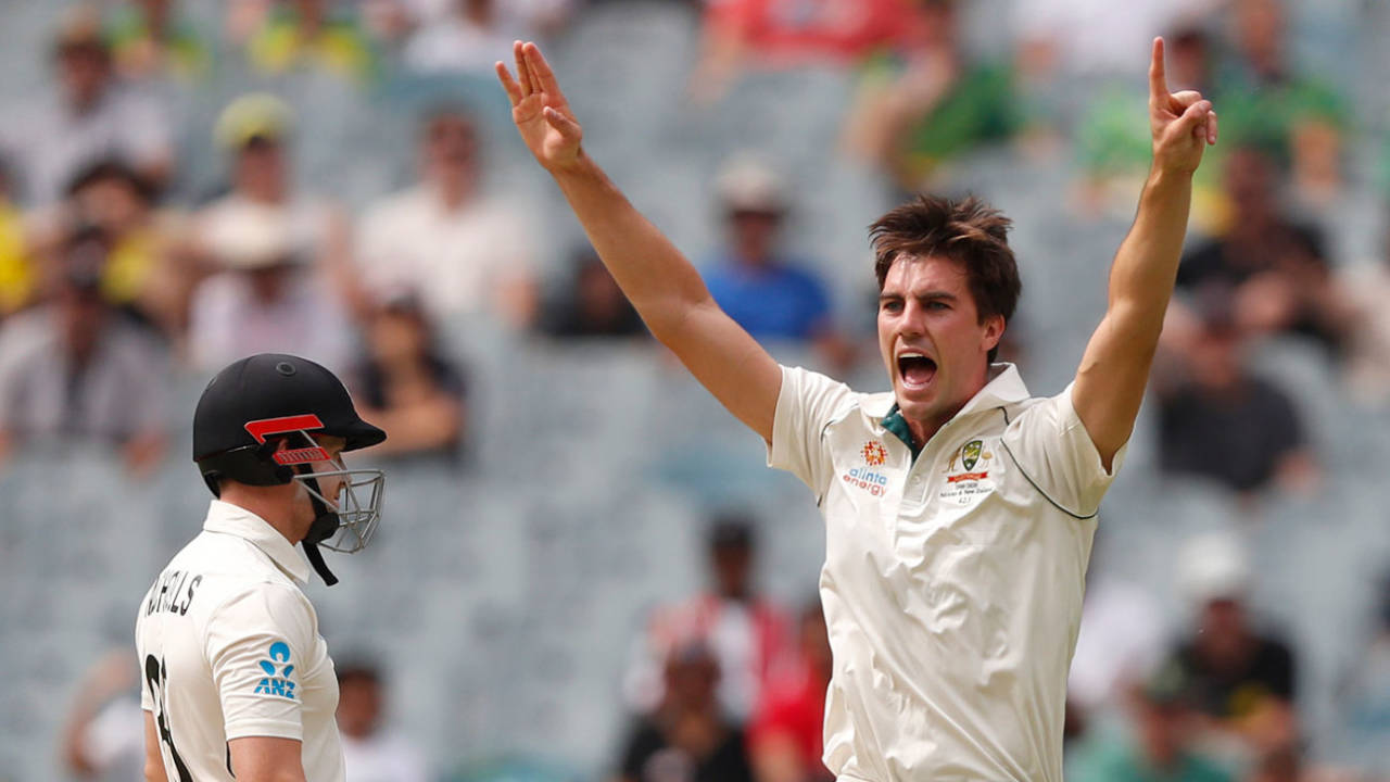 Pat Cummins was on a hat-trick when he removed Henry Nicholls first ball, Australia v New Zealand, 2nd Test, Melbourne, 3rd day, December 28, 2019