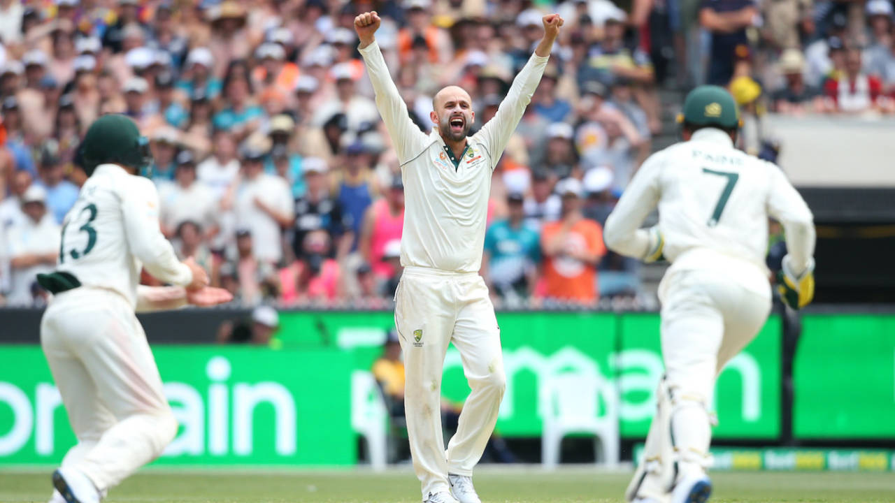 Nathan Lyon celebrates the wicket of BJ Watling, Australia v New Zealand, 2nd Test, Melbourne, 4th day, December 29, 2019