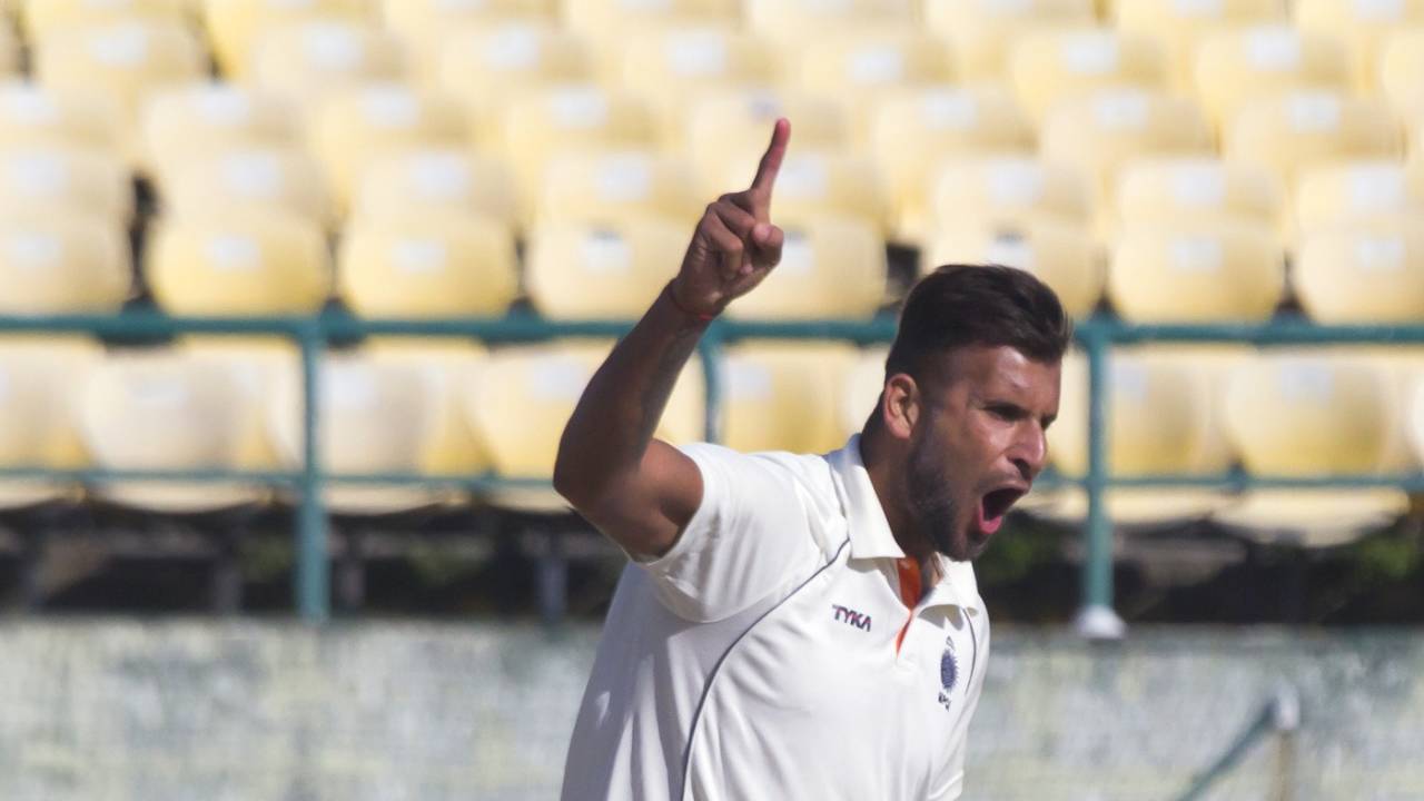 Ishwar Pandey celebrates a wicket