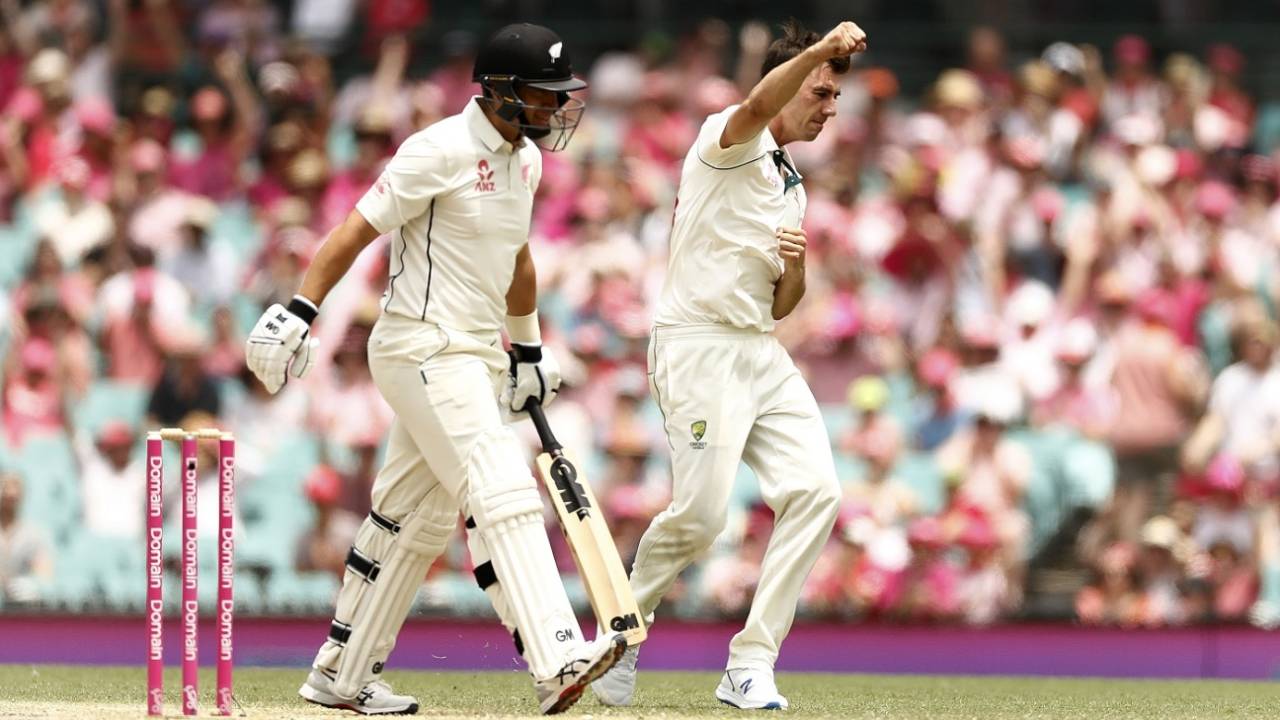 Pat Cummins sends back Ross Taylor, Australia v New Zealand, 3rd Test, Sydney, 3rd day, January 5, 2020