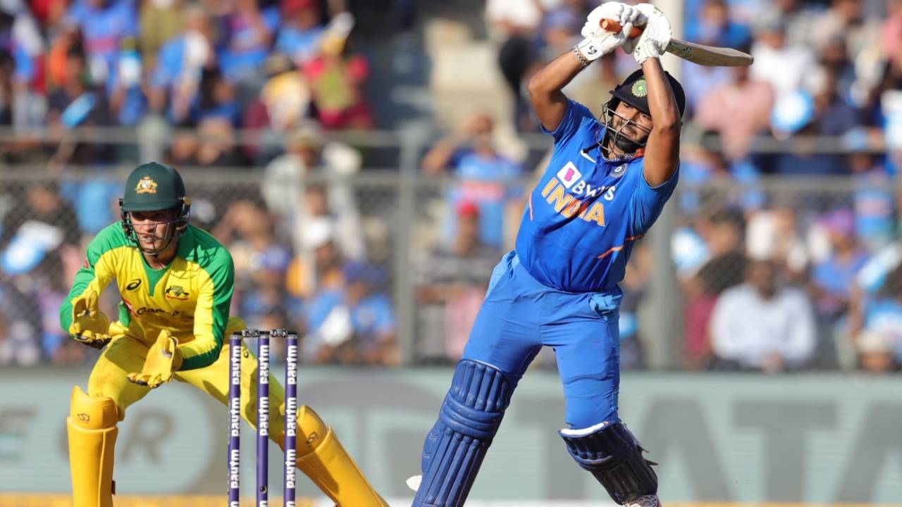 Rishabh Pant whips one on the leg side, India v Australia, 1st ODI, Mumbai, January 14, 2020